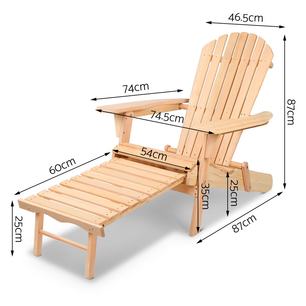 Gardeon Wooden Adirondack Sun Lounge with Ottoman Natural view 2