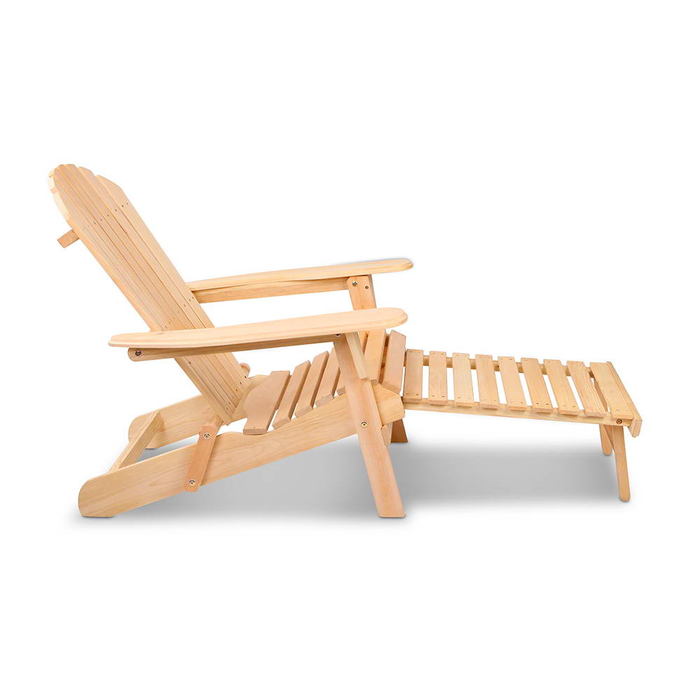 Gardeon Wooden Adirondack Sun Lounge with Ottoman Natural view 3