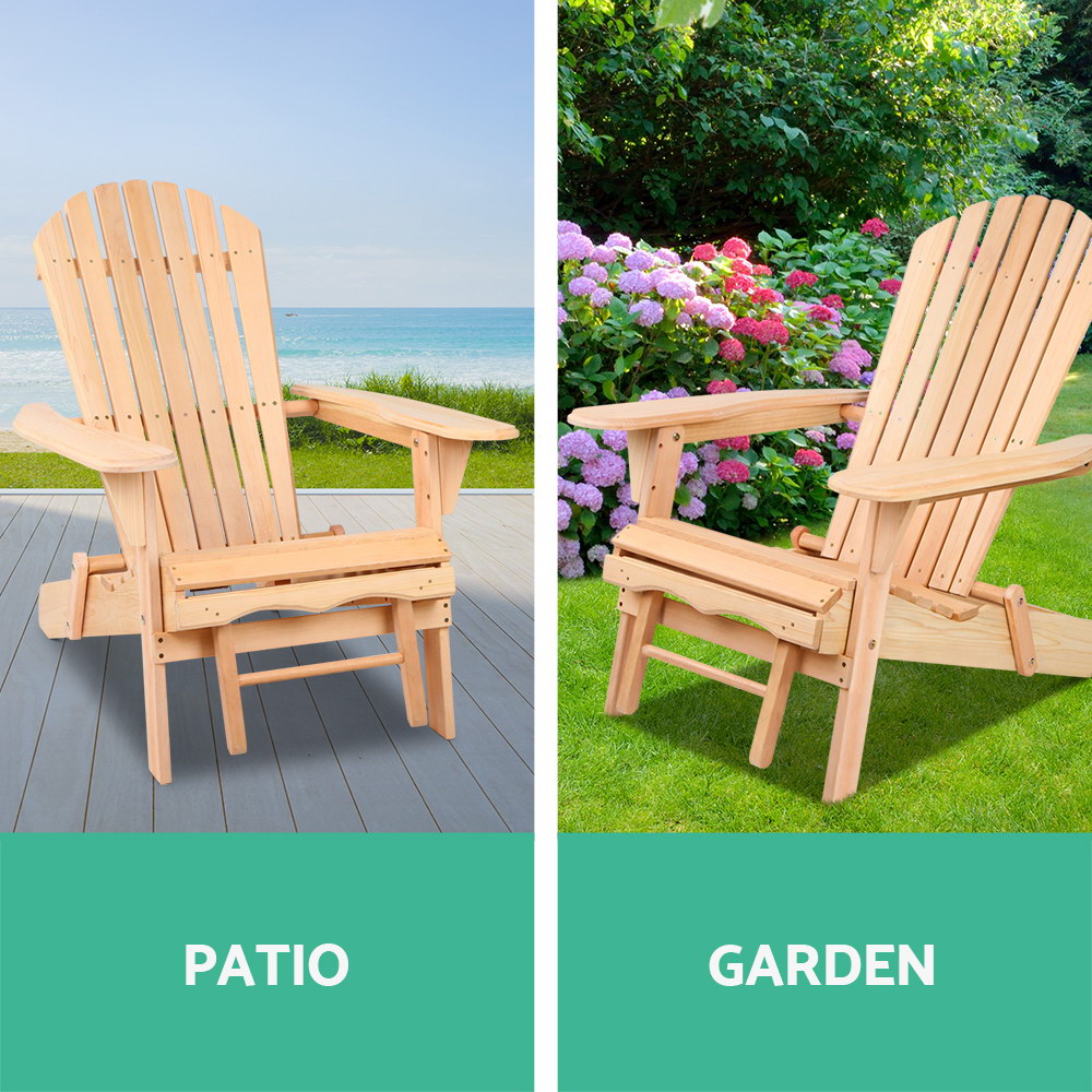 Gardeon Wooden Adirondack Sun Lounge with Ottoman Natural view 4