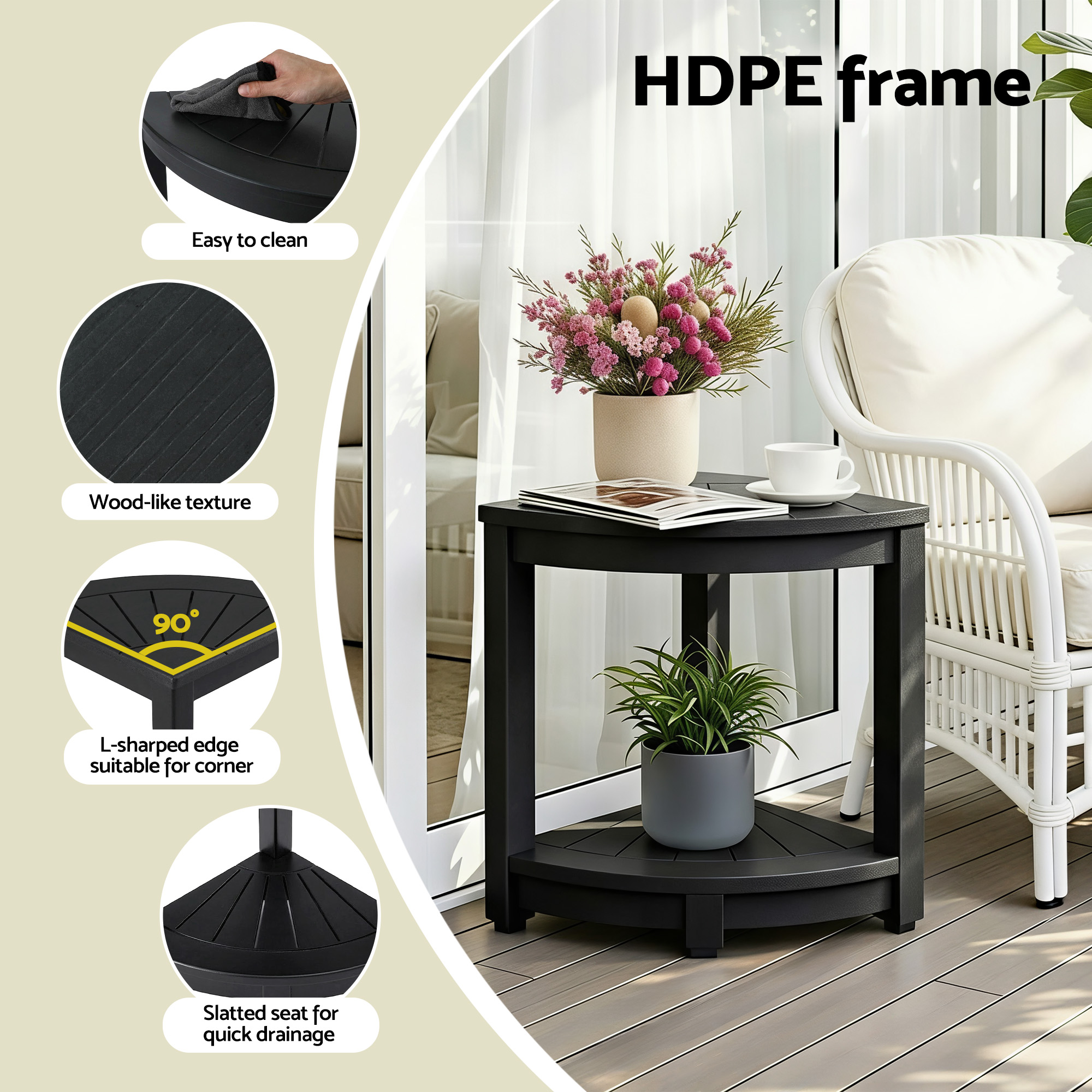 Gardeon HDPE Coffee Side Table with Storage Shelf view 5