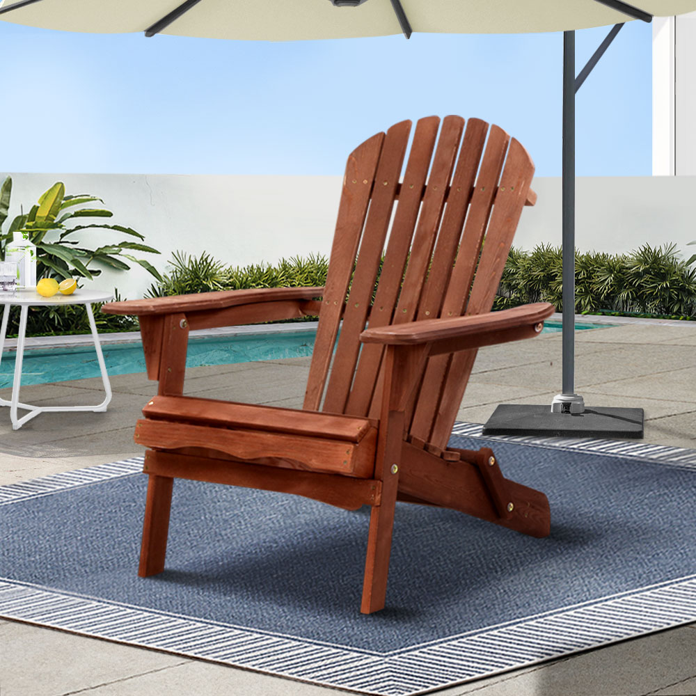 Gardeon Wooden Foldable Adirondack Beach Chair Brown
