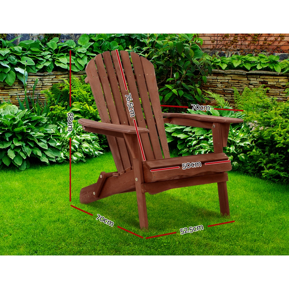 Gardeon Wooden Foldable Adirondack Beach Chair Brown view 2