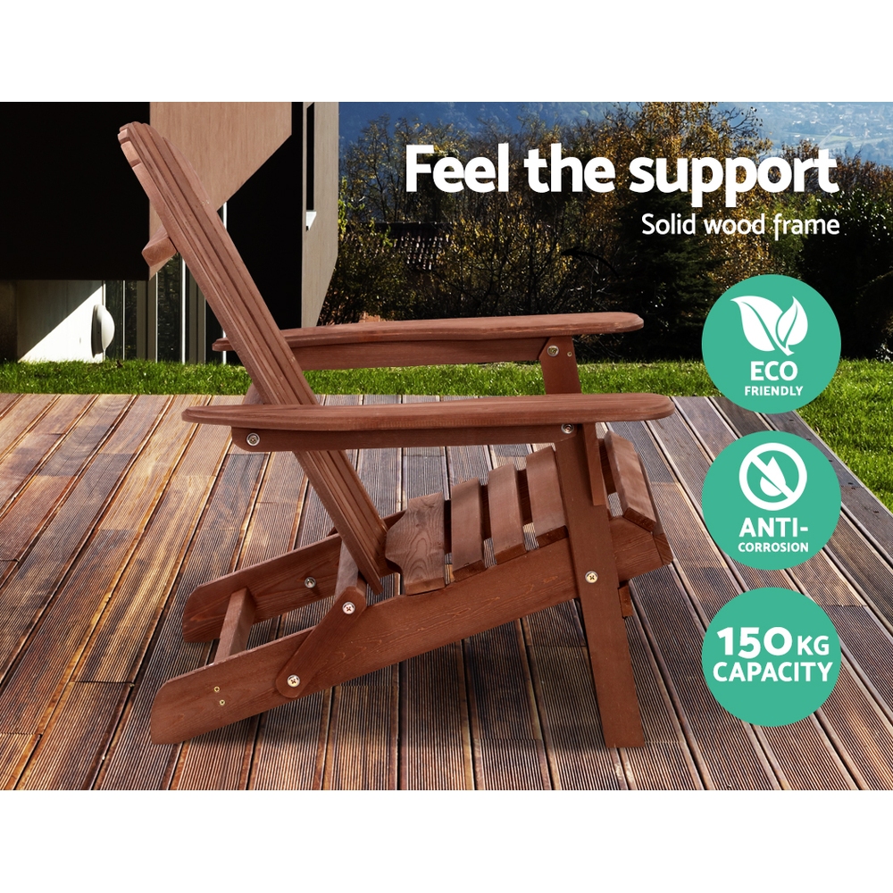 Gardeon Wooden Foldable Adirondack Beach Chair Brown view 4