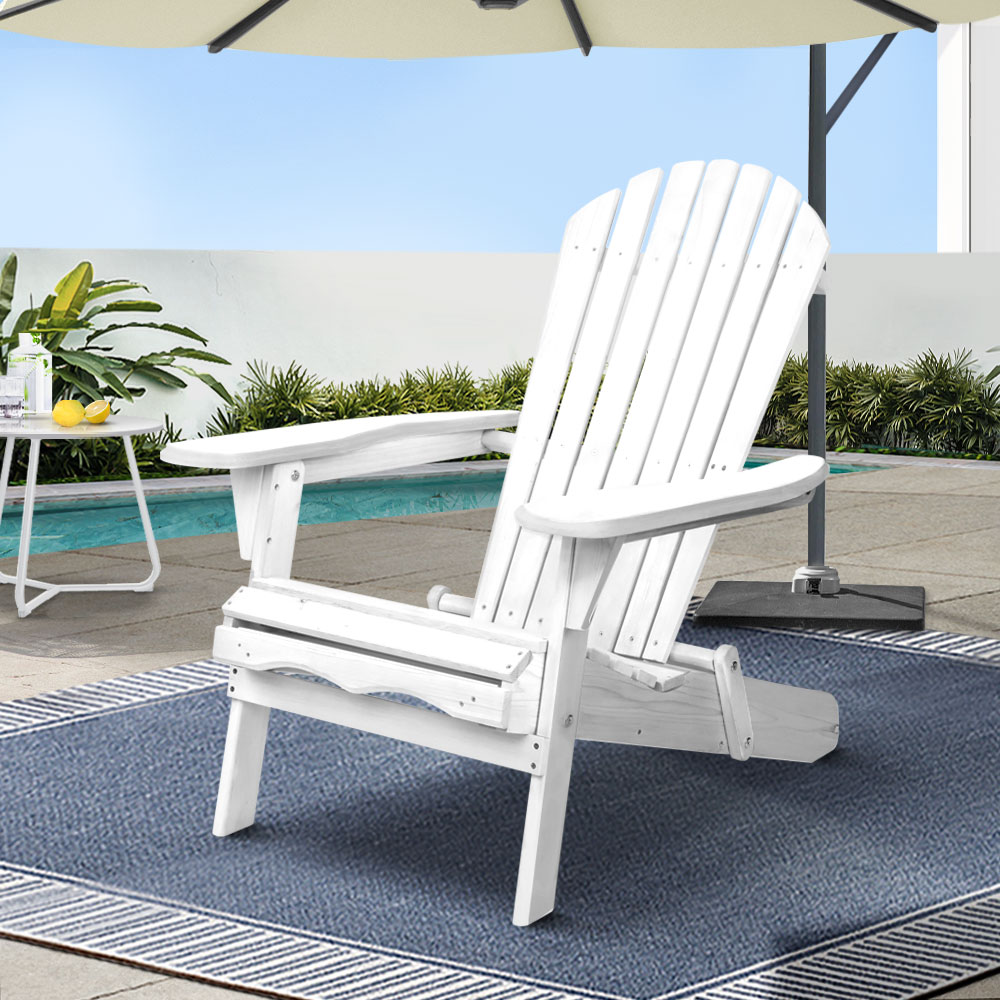 Gardeon Wooden Foldable Adirondack Beach Chair White