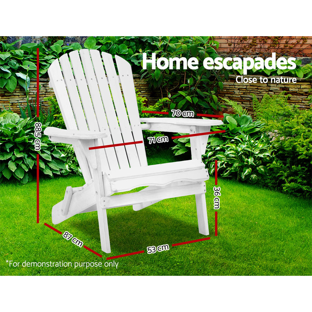 Gardeon Wooden Foldable Adirondack Beach Chair White view 2