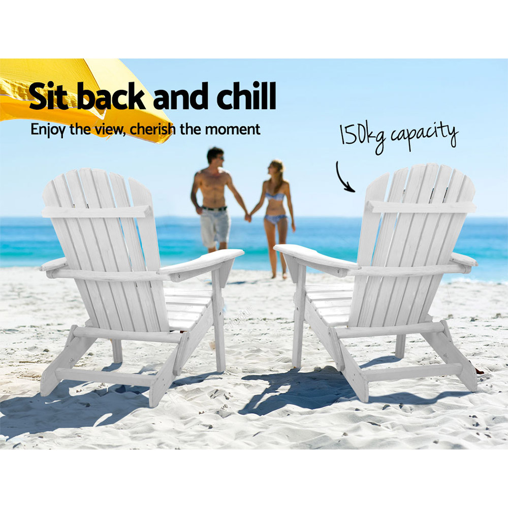 Gardeon Wooden Foldable Adirondack Beach Chair White view 4