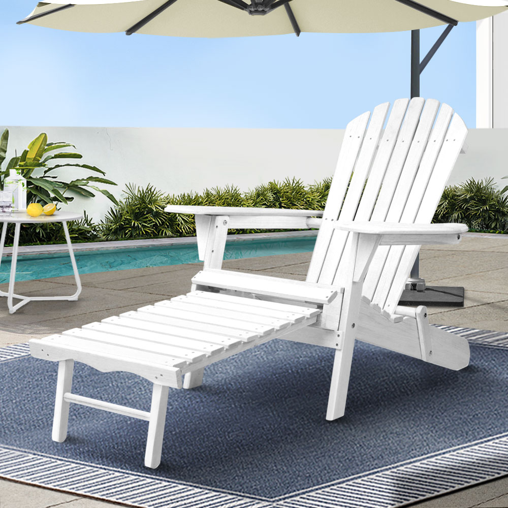 Gardeon Adirondack Chair with Ottoman Foldable Wooden White