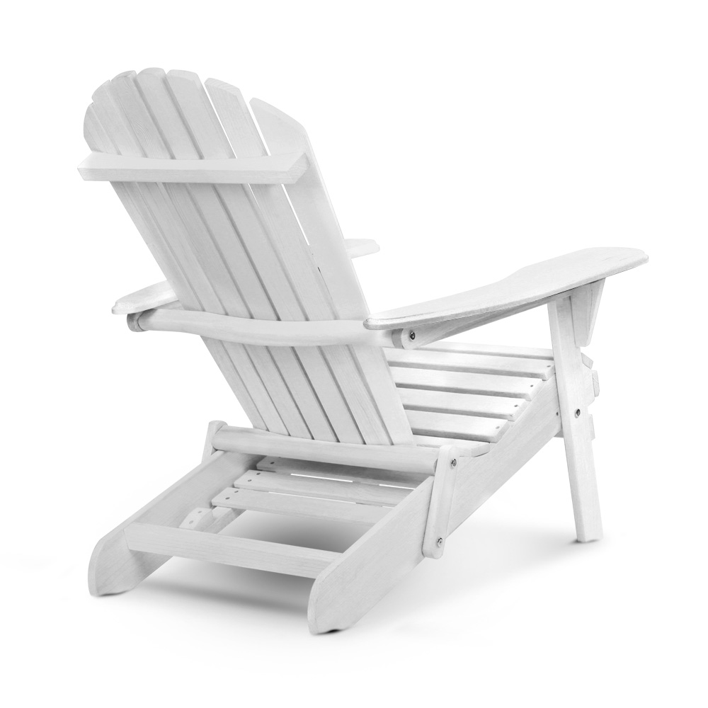 Gardeon Adirondack Chair with Ottoman Foldable Wooden White view 3