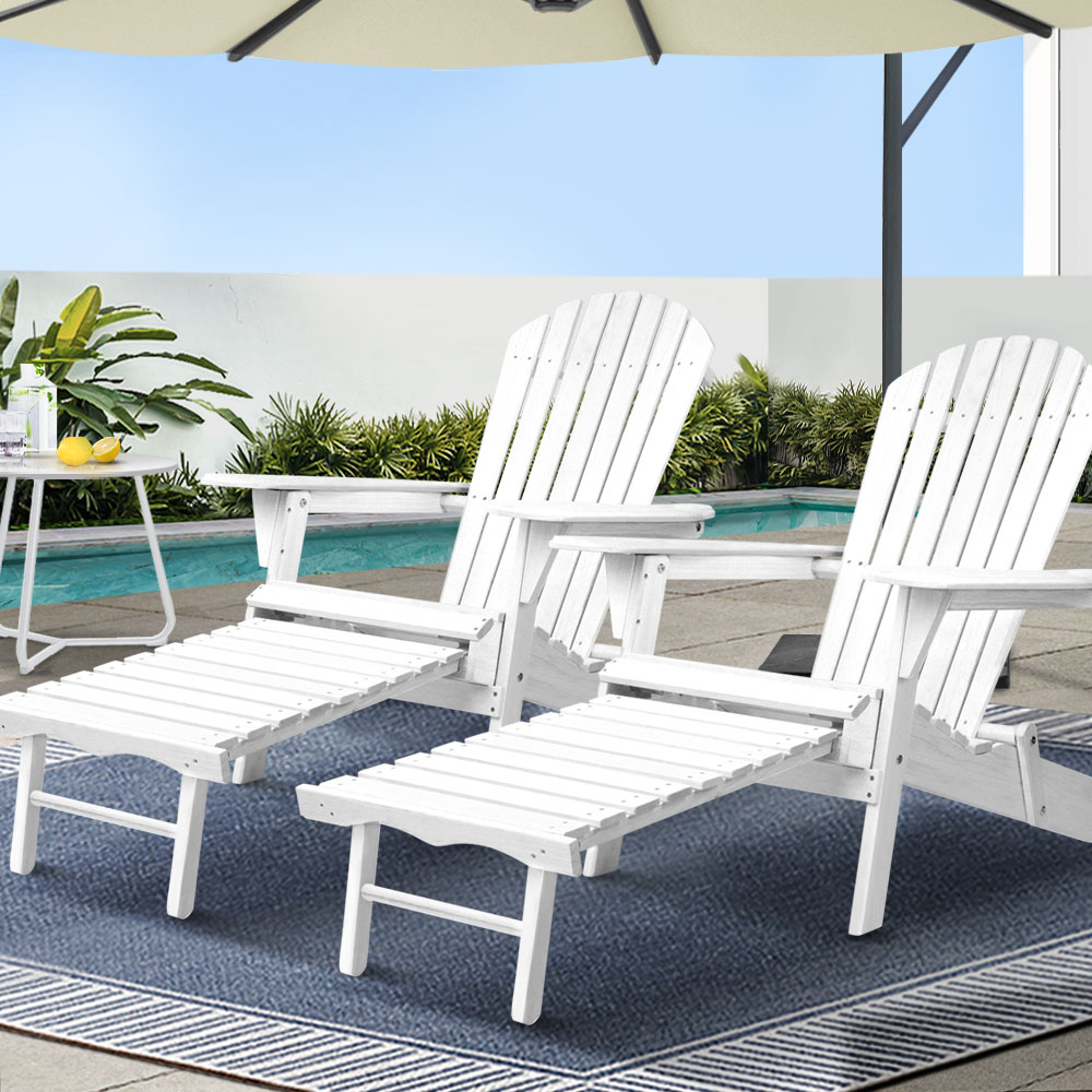 Gardeon 2 Piece Wood Foldable Sun Lounge Chairs