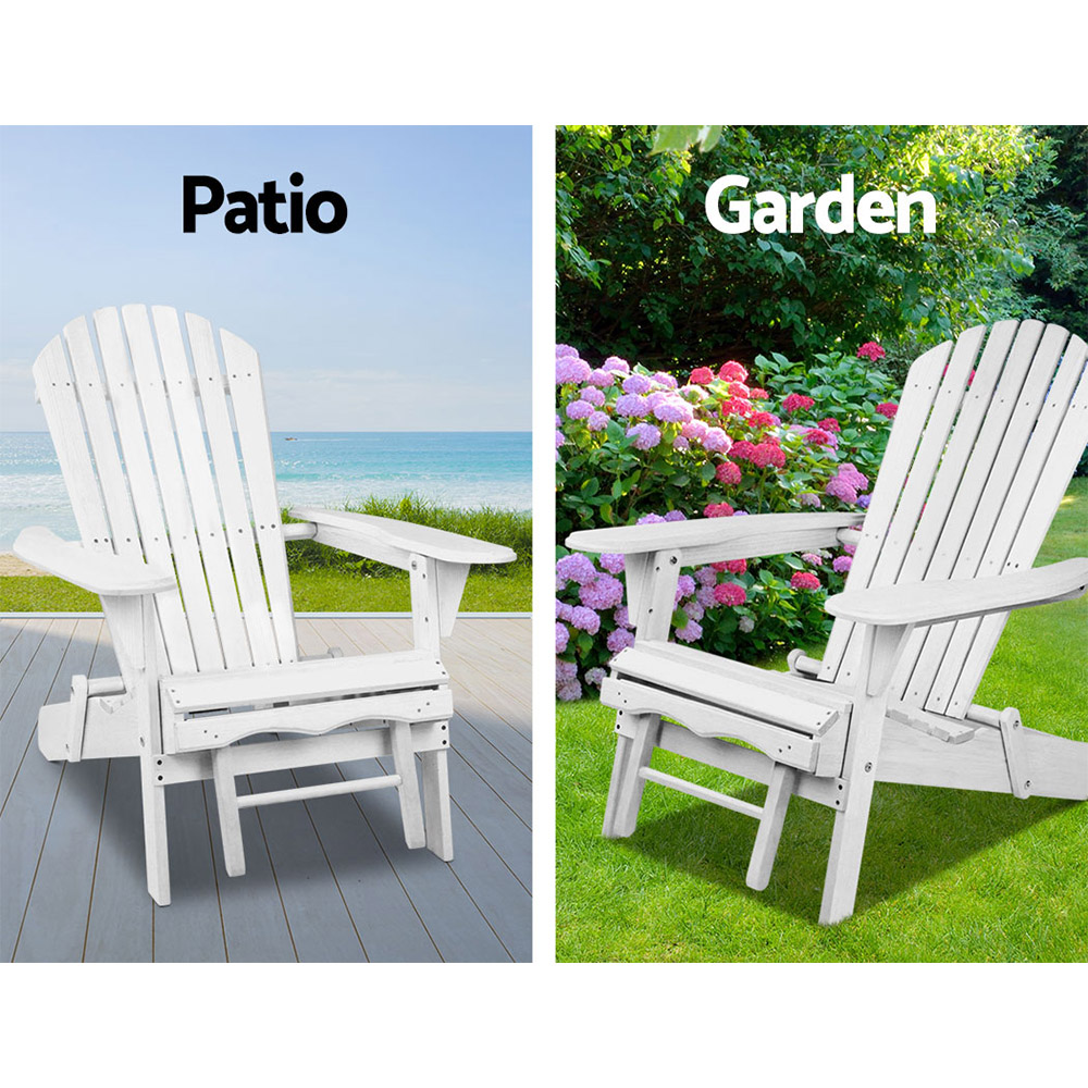Gardeon Adirondack Chair with Ottoman Foldable Wooden White view 4