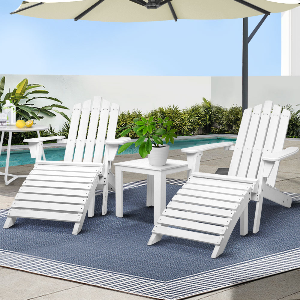 Gardeon 5PC Adirondack Sun Lounge Set Wooden White