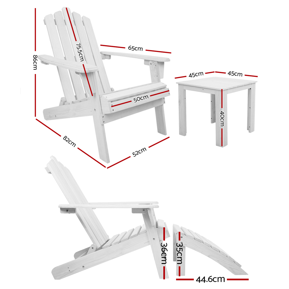 Gardeon 5PC Adirondack Sun Lounge Set Wooden White view 2