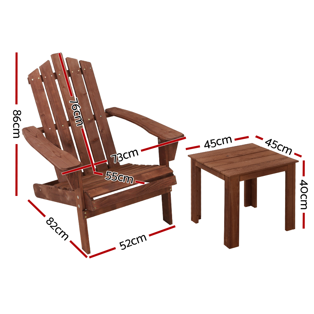 Gardeon 3 Piece Wooden Adirondack Table and Chairs view 2