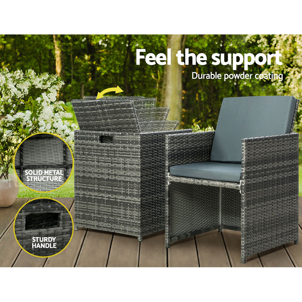 Gardeon 5PC Wicker Bistro Set with Ottomans Grey view 5