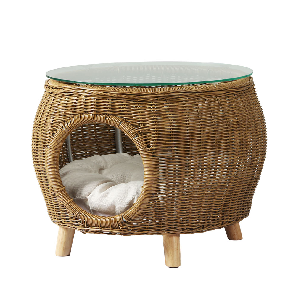 Gardeon Wicker Aluminium Coffee Table with Pet Bed