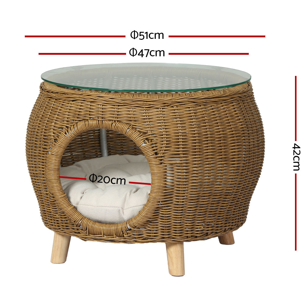 Gardeon Wicker Aluminium Coffee Table with Pet Bed view 2