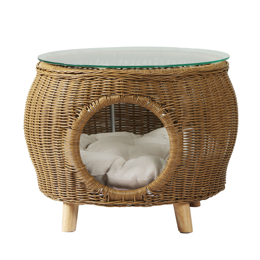 Gardeon Wicker Aluminium Coffee Table with Pet Bed view 3
