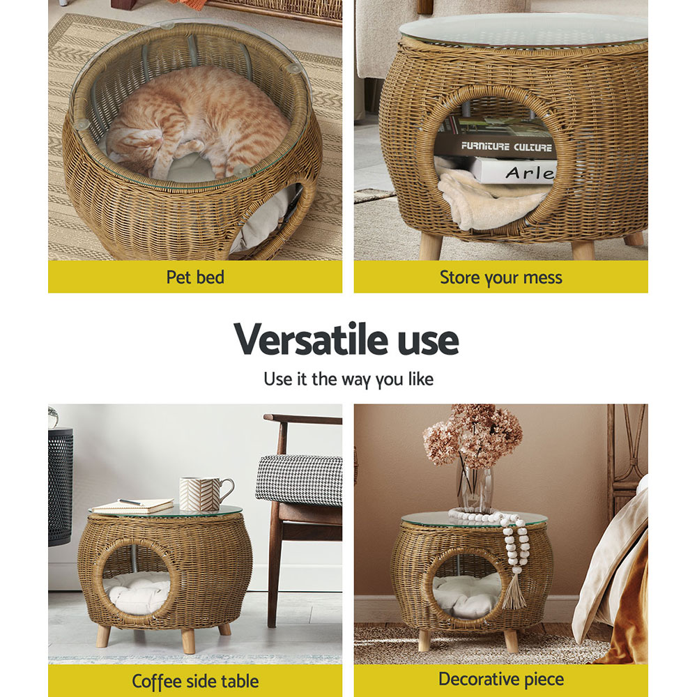 Gardeon Wicker Aluminium Coffee Table with Pet Bed view 5