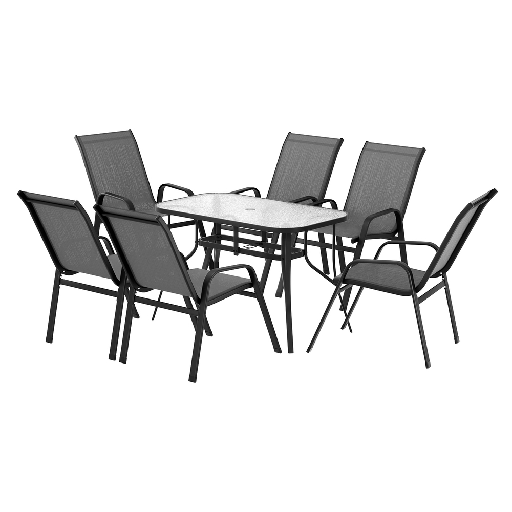Gardeon 7-Piece Mesh Dining Set 120cm Glass Table