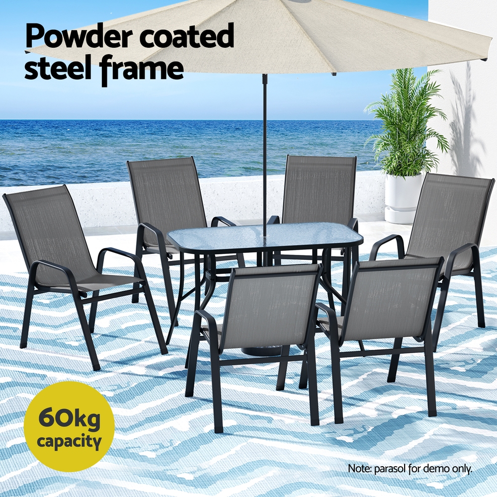 Gardeon 7-Piece Mesh Dining Set 120cm Glass Table view 4
