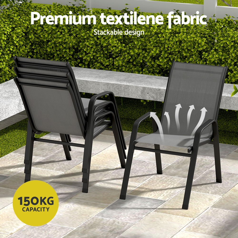 Gardeon 7-Piece Mesh Dining Set 120cm Glass Table view 5
