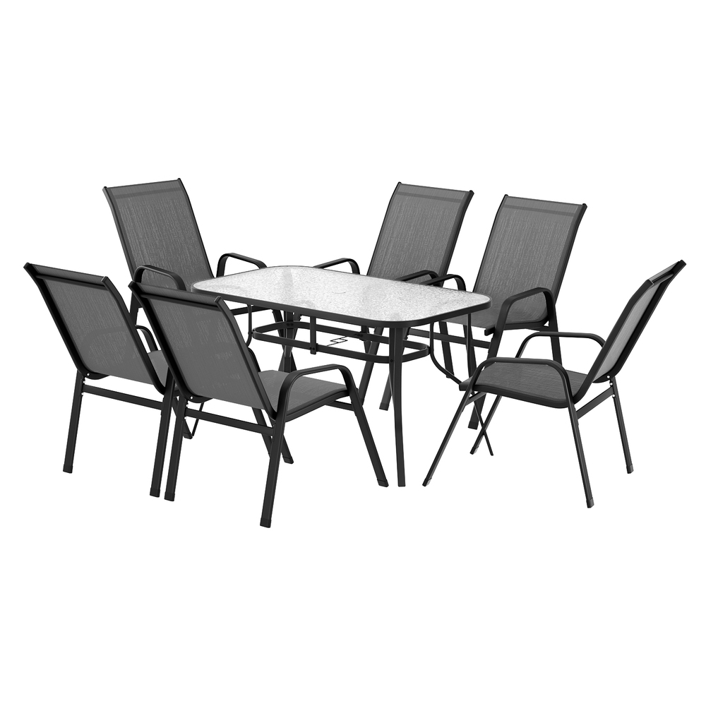 Gardeon 7-Piece Mesh Dining Set 140cm Glass Table