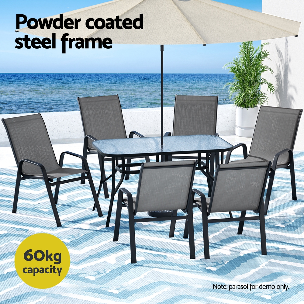 Gardeon 7-Piece Mesh Dining Set 140cm Glass Table view 4