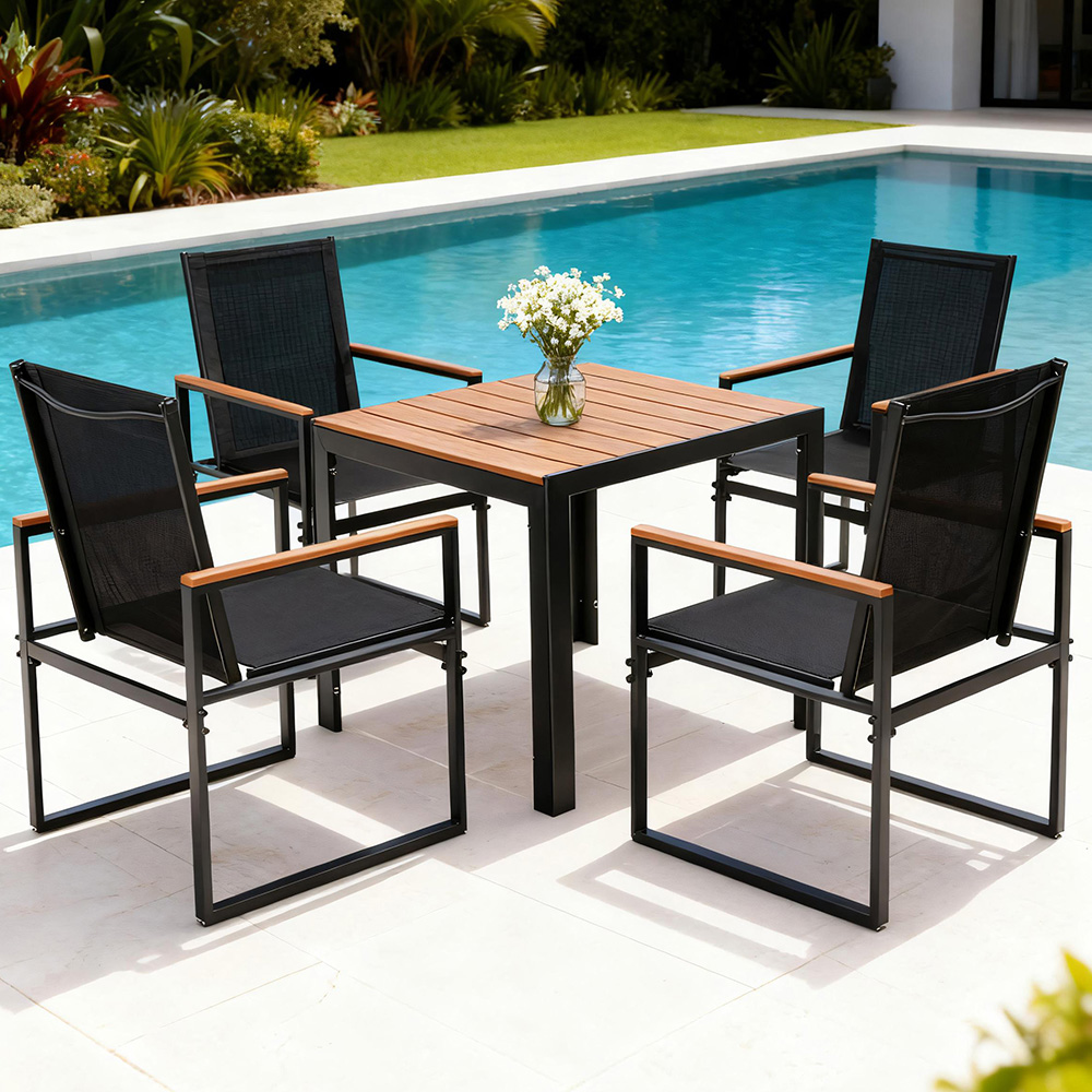 Gardeon 5-Piece Outdoor Dining Set Steel Frame Black