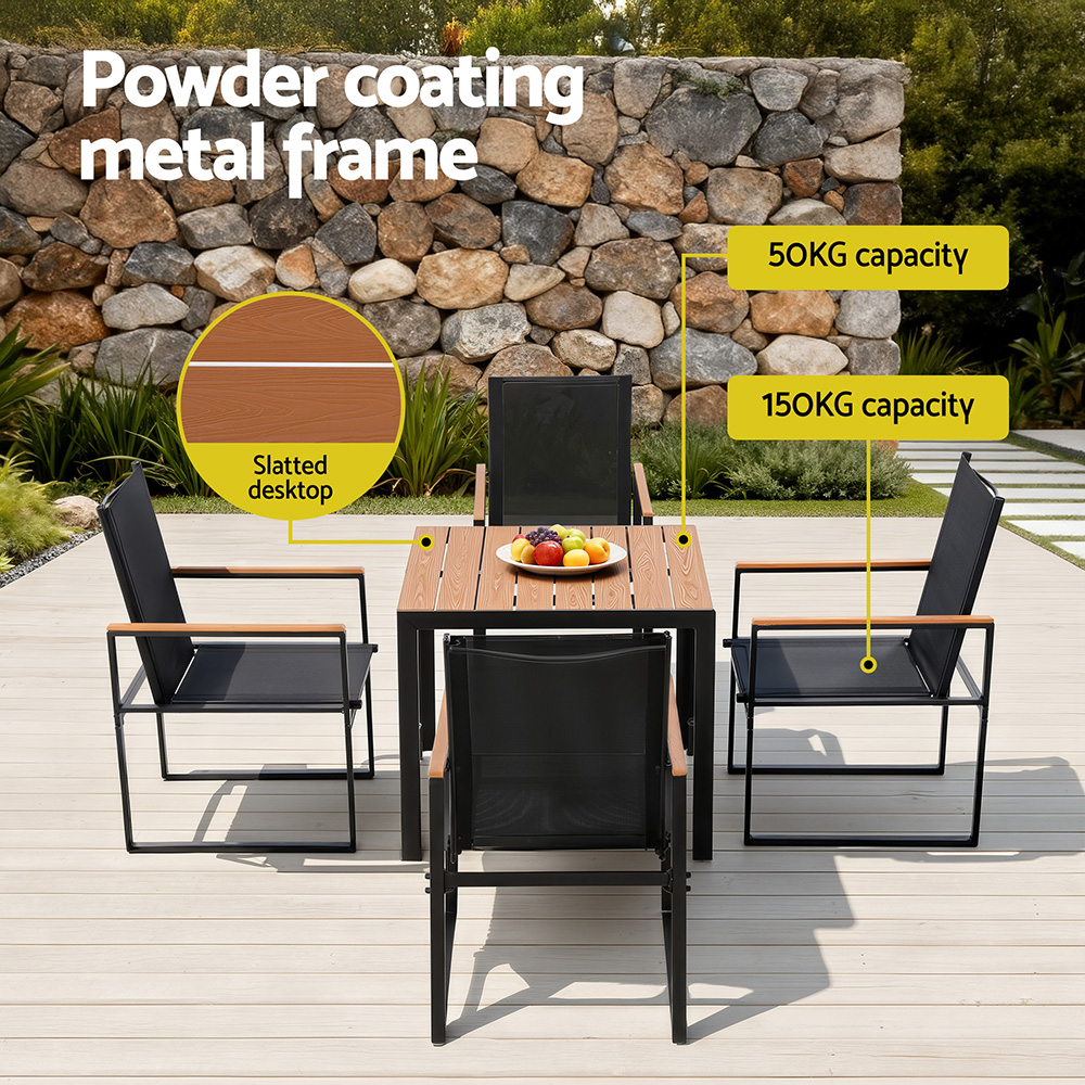 Gardeon 5-Piece Outdoor Dining Set Steel Frame Black view 5
