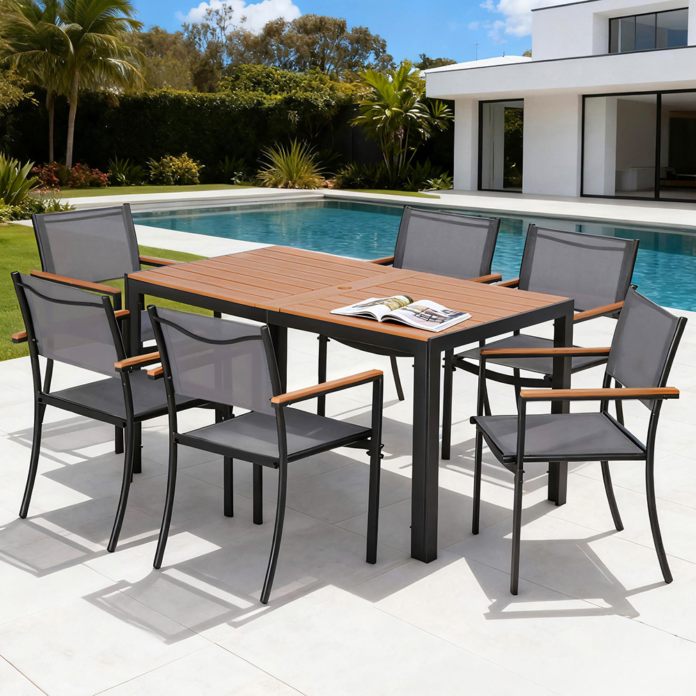 Gardeon 7-Piece Outdoor Dining Set WPC Steel Frame