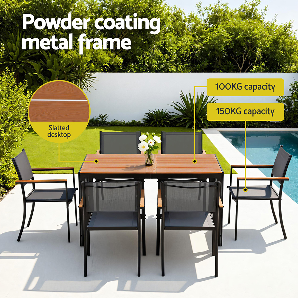 Gardeon 7-Piece Outdoor Dining Set WPC Steel Frame view 5