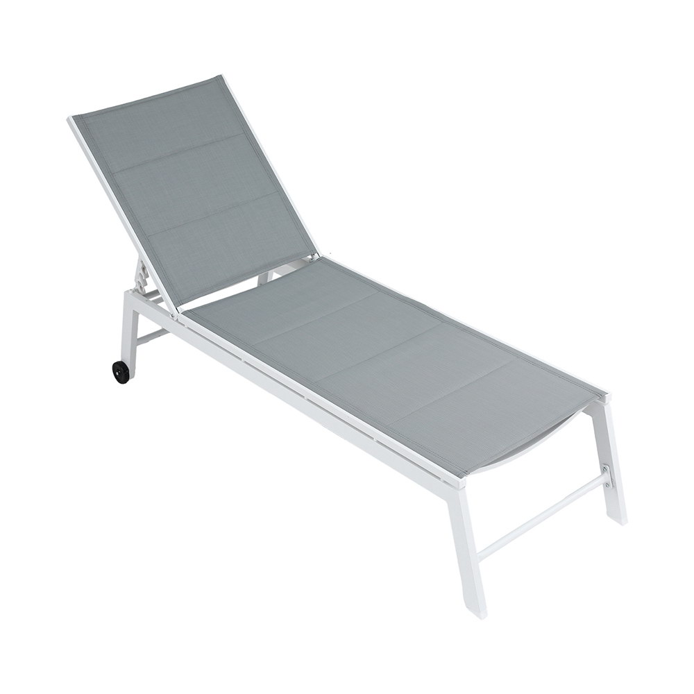 Gardeon Sun Lounger Aluminium Chaise Lounge Wheels White view 3