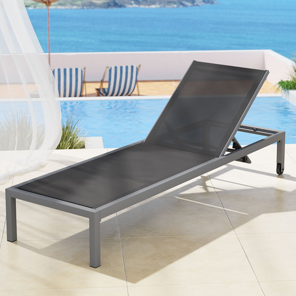 Gardeon Sun Lounge Aluminium Folding Beach Chair Wheels