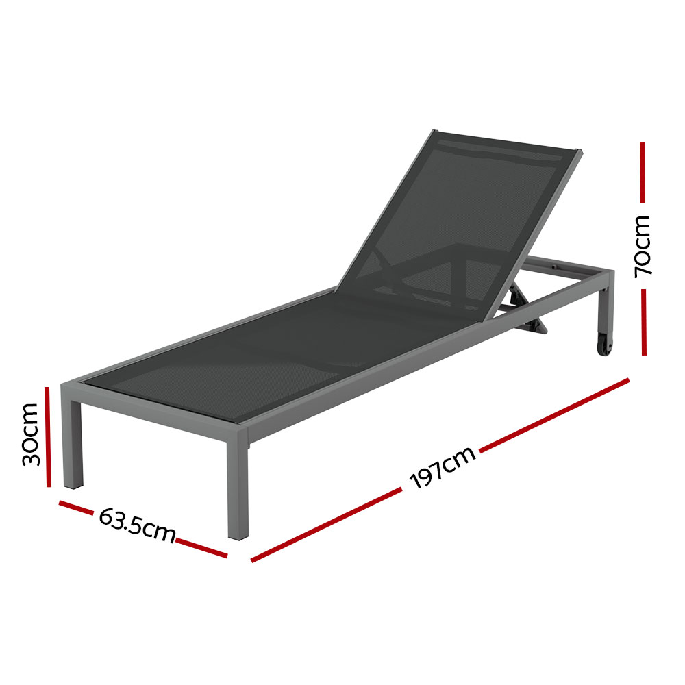 Gardeon Sun Lounge Aluminium Folding Beach Chair Wheels view 2