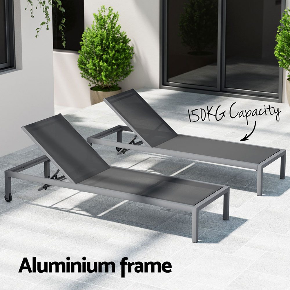 Gardeon Sun Lounge Aluminium Folding Beach Chair Wheels view 5