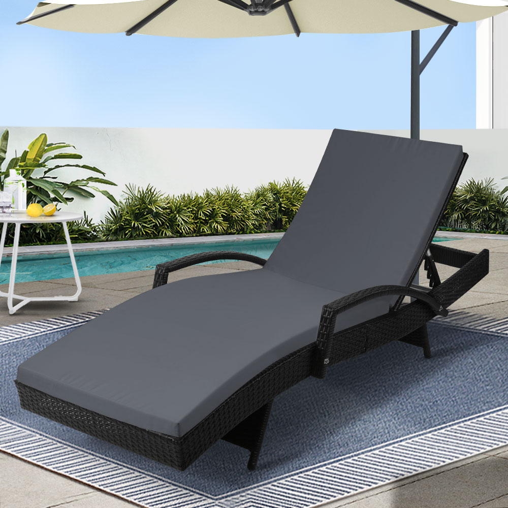 Gardeon Sun Lounge Wicker Beach Chair with Cushion