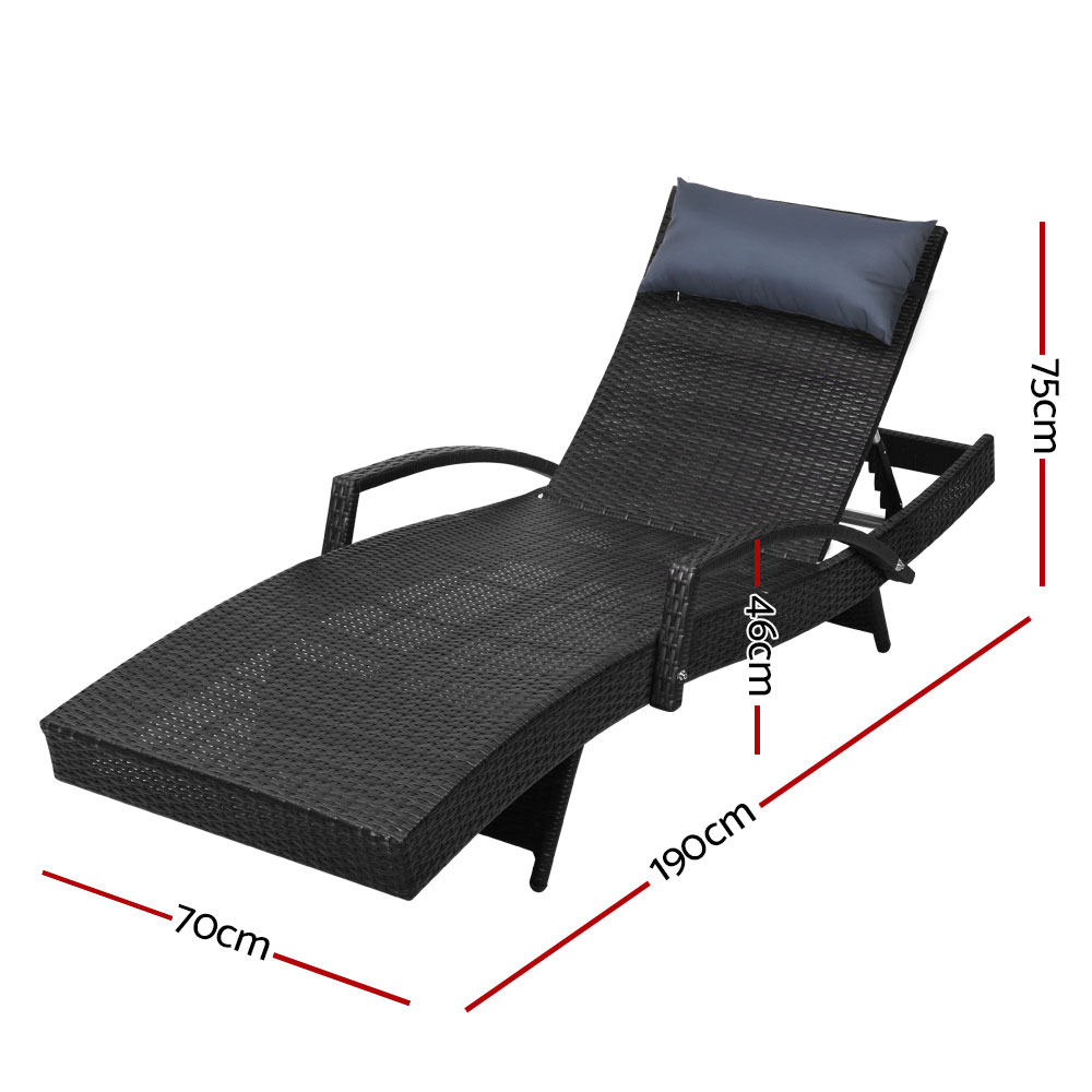 Gardeon Sun Lounge Wicker Beach Chair with Armrest view 2
