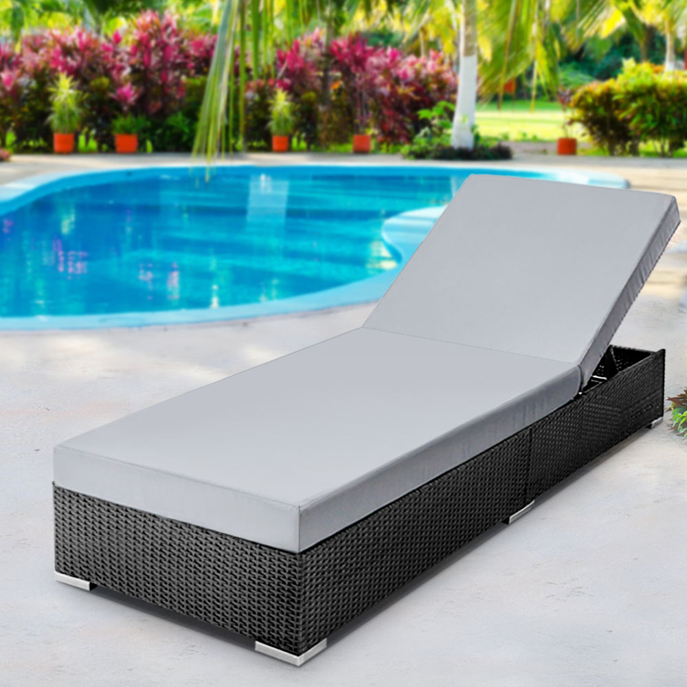 Gardeon Sun Lounge Rattan Day Bed Adjustable with Cover