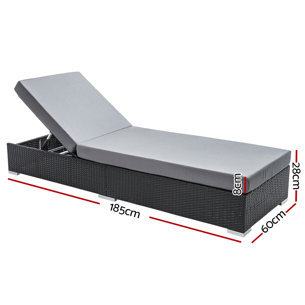 Gardeon Sun Lounge Rattan Day Bed Adjustable with Cover view 2