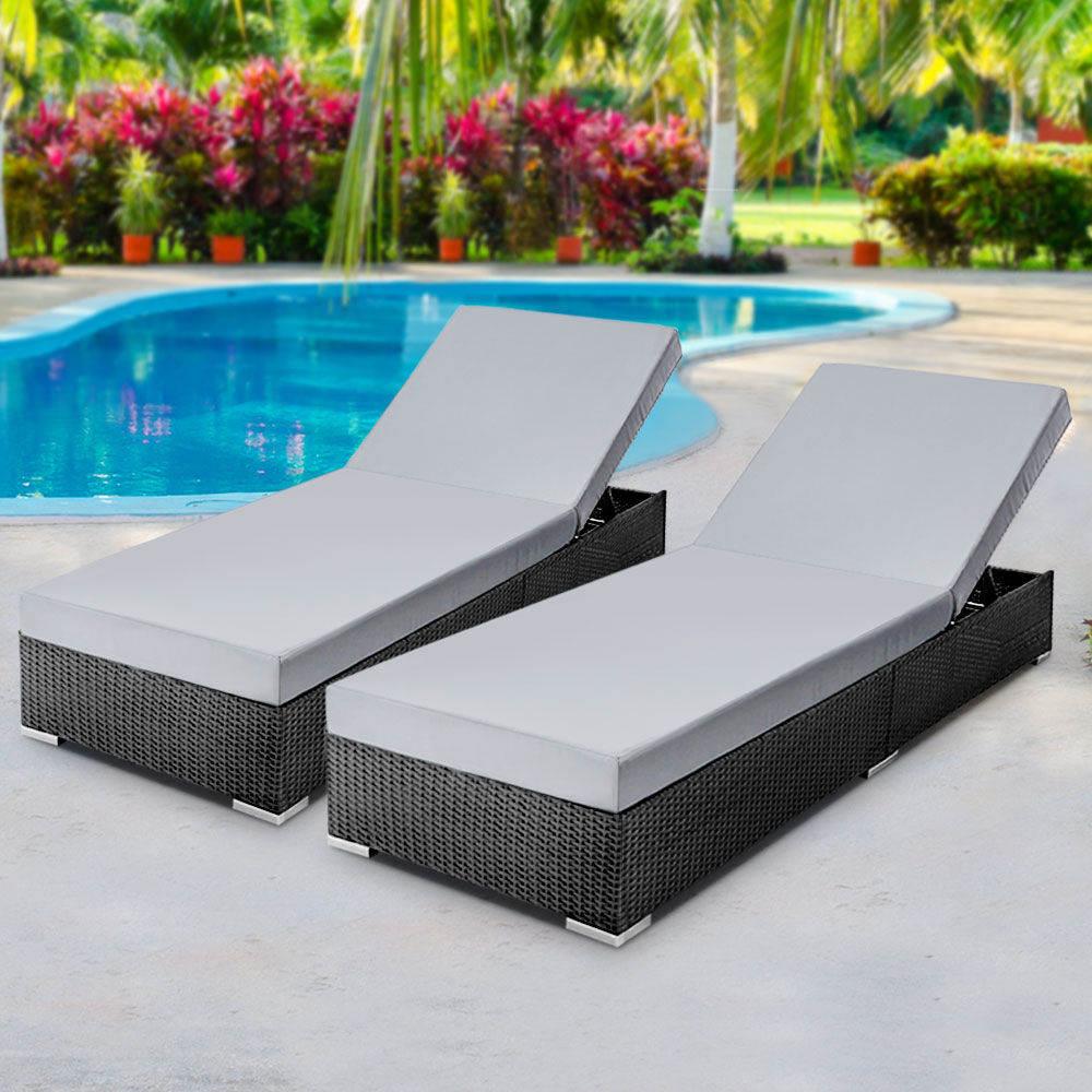Gardeon 2 Piece Rattan Sun Lounge Day Bed