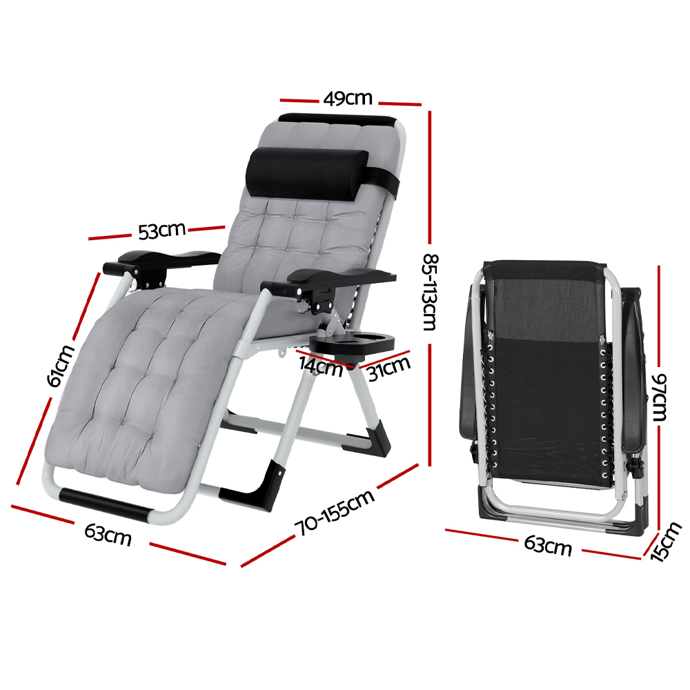 Gardeon Sun Lounge Folding Zero Gravity Camping Chair view 2