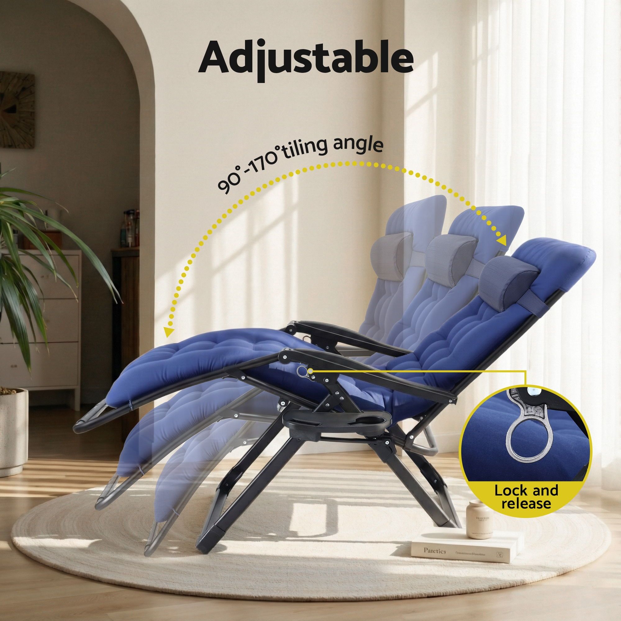 Gardeon Sun Lounge XL Folding Zero Gravity Chair Blue view 4