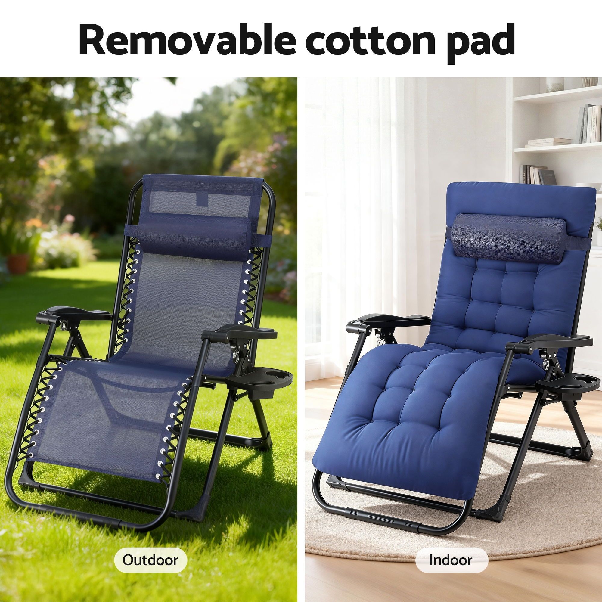 Gardeon Sun Lounge XL Folding Zero Gravity Chair Blue view 5