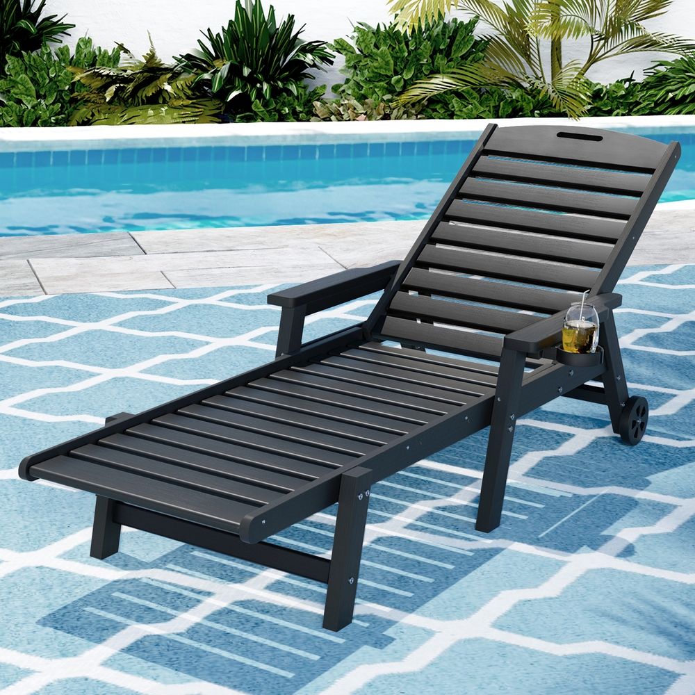 Gardeon Sun Lounge HDPE Beach Chair with Wheels 4-Position