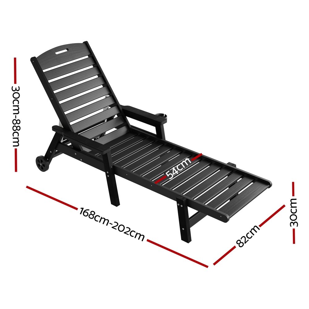 Gardeon Sun Lounge HDPE Beach Chair with Wheels 4-Position view 2
