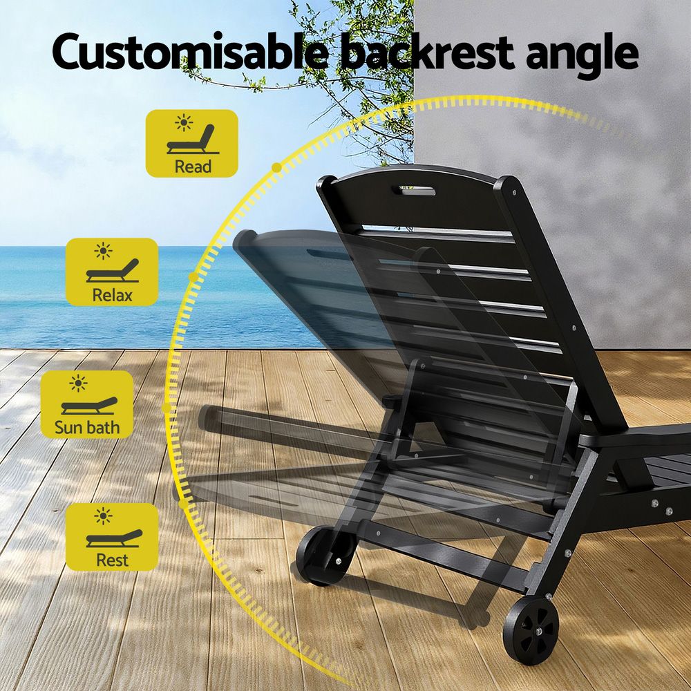 Gardeon Sun Lounge HDPE Beach Chair with Wheels 4-Position view 5
