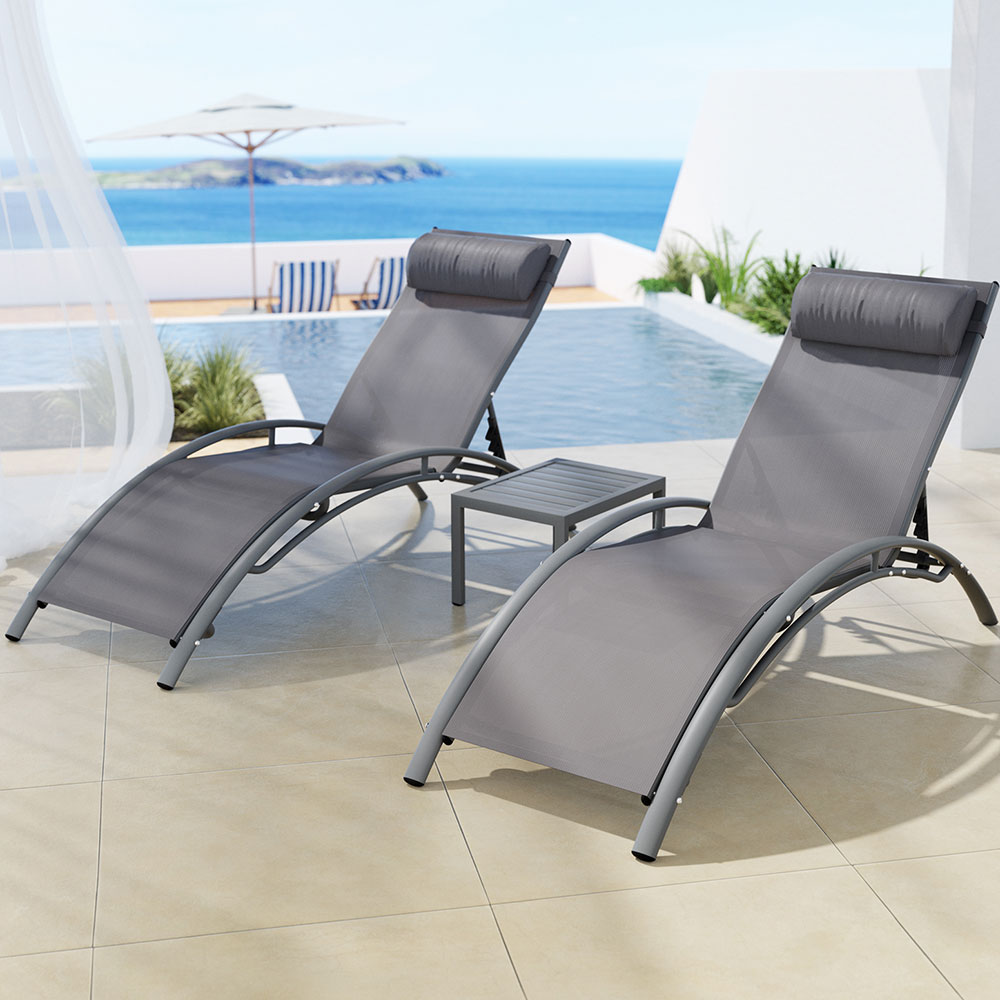 Gardeon 3PC Textilene Sun Lounge Set Adjustable