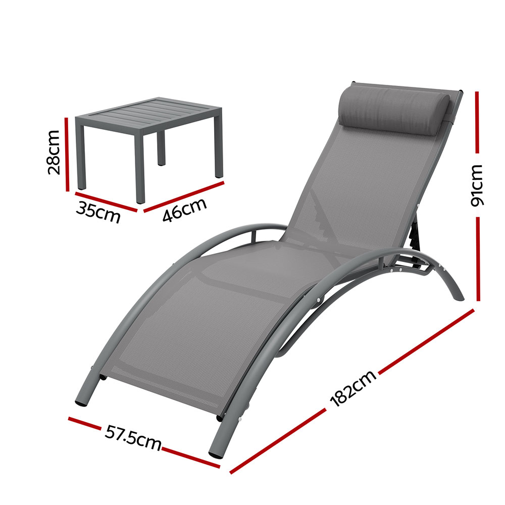 Gardeon 3PC Textilene Sun Lounge Set Adjustable view 2