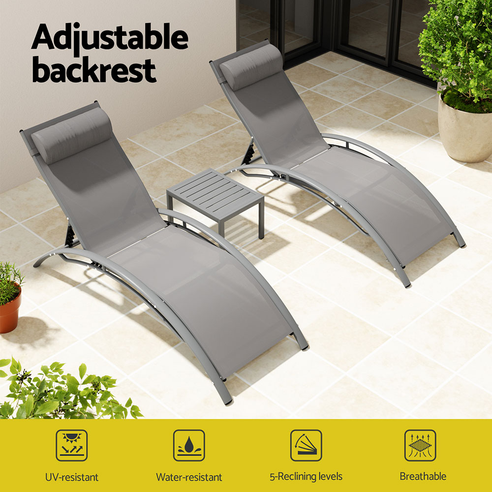 Gardeon 3PC Textilene Sun Lounge Set Adjustable view 4