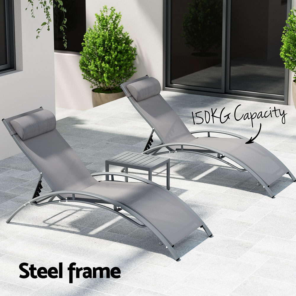 Gardeon 3PC Textilene Sun Lounge Set Adjustable view 5